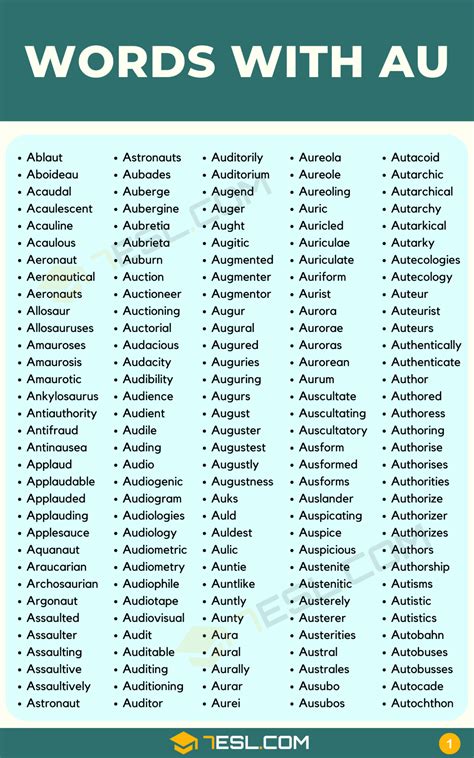A Huge List Of 1136 Words With Au In English 7esl