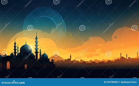 Illustration Of The Beautiful Shiny Mosque And Ramadan Islamic Culture