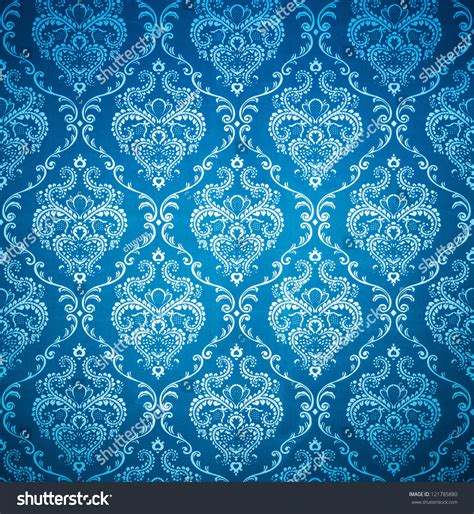 Texture Background Seamless Damask Blue Wallpaper Stock