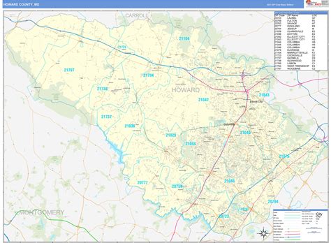 Howard County Md Zip Code Wall Map Basic Style By Marketmaps Mapsales