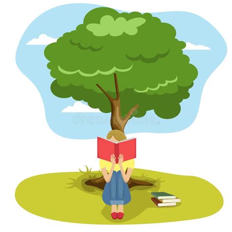 Girl Reading A Book Under A Tree Clipart