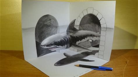 3d art drawing pencil art drawings easy drawings painting & drawing drawing tips cool drawings for kids random drawings mandala drawing pencil drawings amazing drawings 3d optical illusions. Drawing Great White Shark in 3D - Magical Artistic Drawing ...