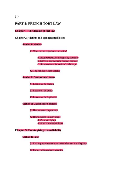 Part 2 French Tort Law Part 2 French Tort Law Chapter 1 The