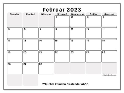 Kalender Februar 2023 Zum Ausdrucken “44ss” Michel Zbinden Be