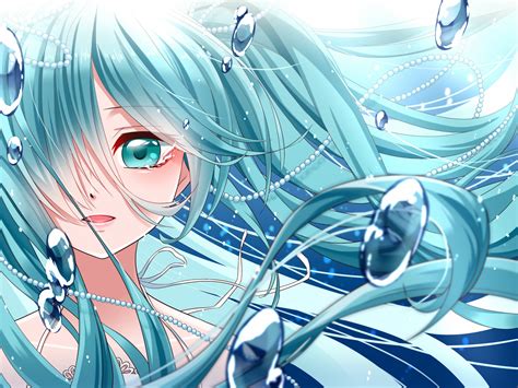 X Resolution Blue Haired Anime Character Hatsune Miku Aqua Hair Aqua Eyes HD
