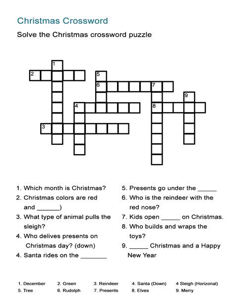 To answer a crossword question, first click on a number in the puzzle. Christmas Crossword Puzzle - ALL ESL