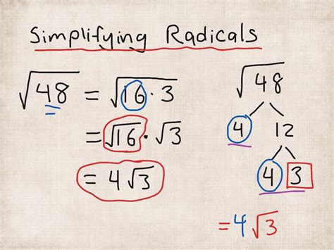 Simplifying Radicals Math Algebra Radicals Simplifying Expressions