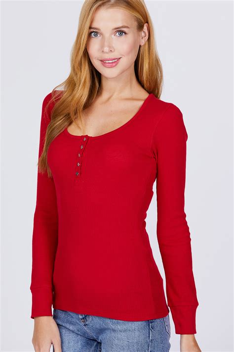 women s basic henley thermal long sleeve knit t shirt w buttons ebay