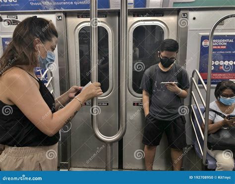 People Wearing Protective Face Mask Riding The Mta Subway Public