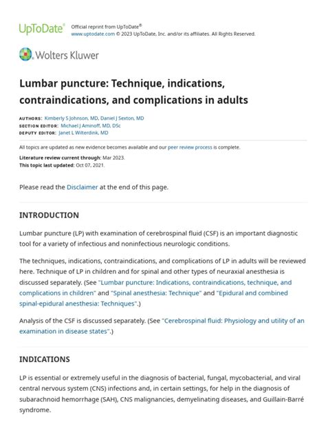 Lumbar Puncture Technique Indications Contraindications And