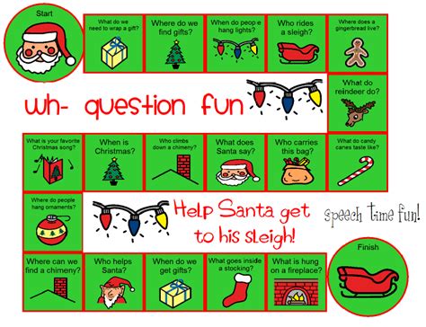 Wh Question Xmas Board Game Freebie Speech Time Fun Speech And