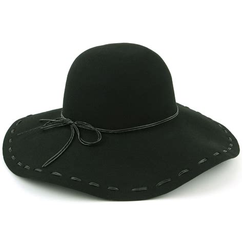 Wide Brim Hat Ladies Wool Felt Floppy Women Cap Cloche Large Black