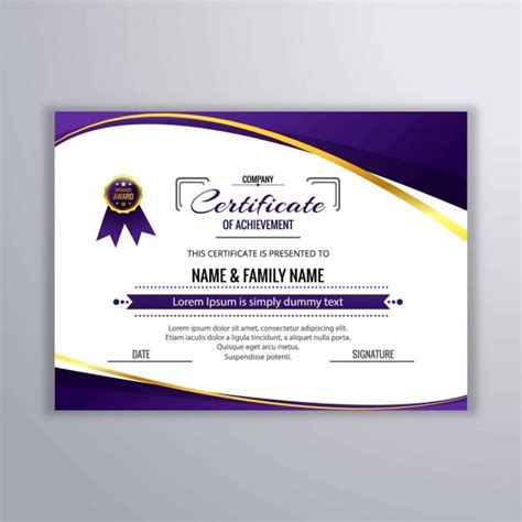 Free Vector Certificate Of Purple And Golden Waves
