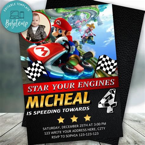 Custom Mario Kart Birthday Invitation With Photo Instant Download