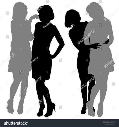 Silhouette Two Young Women เวกเตอร์สต็อก ปลอดค่าลิขสิทธิ์ 244254295