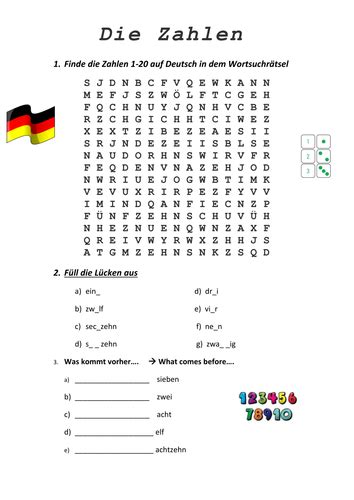 Die Zahlen German Numbers Worksheet Teaching Resources