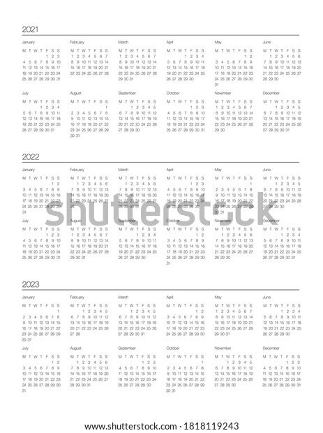 Perfect Minimalist Calendar 2021 2022 2023 Stock Vector Royalty Free