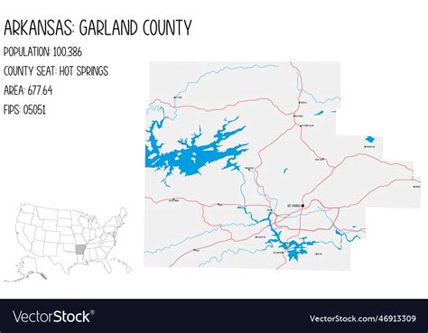 Map Of Garland County In Arkansas Usa Royalty Free Vector