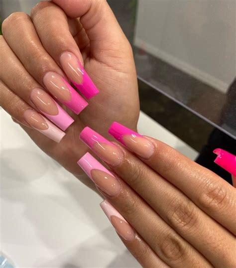 Instagram Pink Tip Nails French Tip Acrylic Nails Pink Acrylic Nails