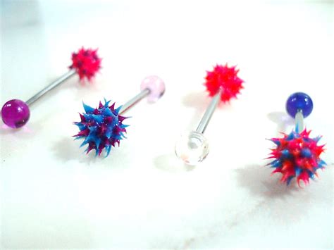 Soft Silicone Spiky Ball Tongue Ring Blacklight Reactive