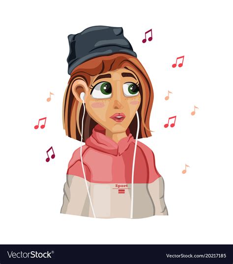 Cute Girl Listening To Music Cartoon Royalty Free Vector