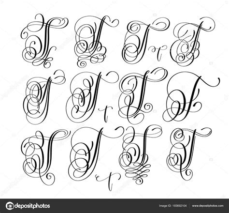 Caligrafía Letras Script Font T Set Escrito A Mano — Vector De Stock