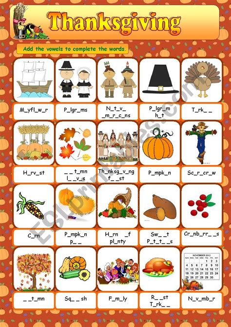 Thanksgiving Vocabulary Esl Worksheet By Anna P
