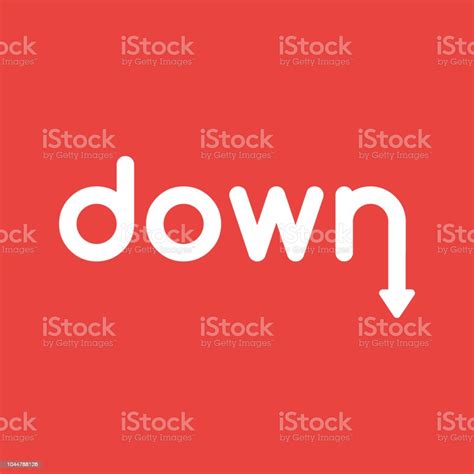 Vector Icon Concept Of Down Word With Arrow Moving Down On Red