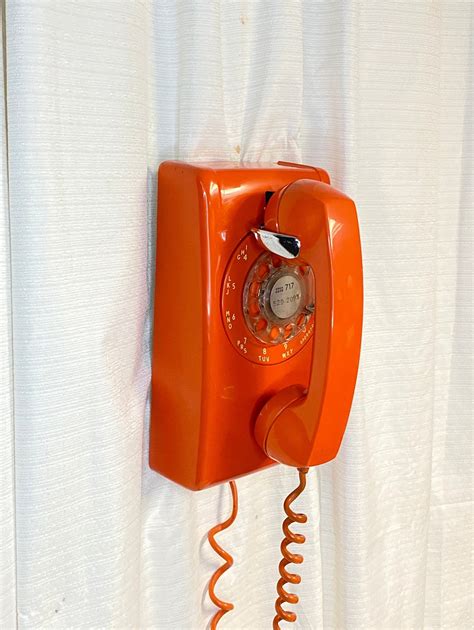 1960s Orange Stromberg Carlson Orange Rotary Dial Wall Telephone Mid