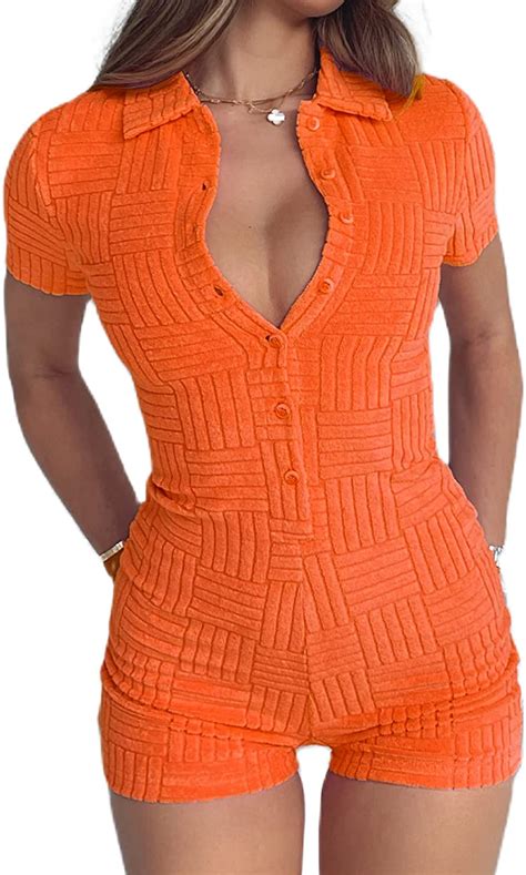 Nufiwi Y2k Playsuit For Women Sexy V Neck Button Jumpsuit Shorts Short