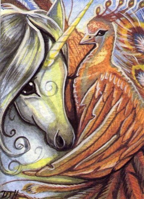 Unicorn Phoenix Aceo Art Print Hand Embellished By Dawnunicorn