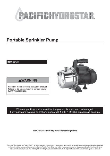 Portable Sprinkler Pump Harbor Freight Tools