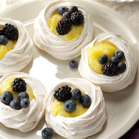 A cold dessert similar to ice cream, but made with eggs in addition to cream and sugar. Meringue Shells with Lemon Curd Recipe | Taste of Home