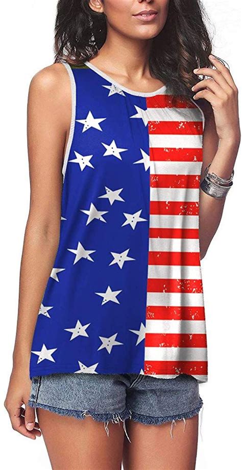Bloggerlove Womens American Flag Tank Tops 4th Of July Loose Sleeveless Camo Stripes Patriotic T