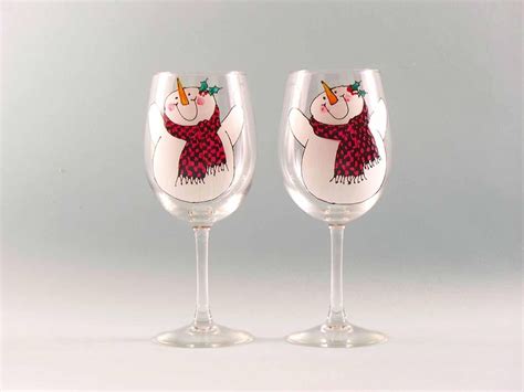 Hand Painted Snowman Wine Glasses Cutest Snowman Wine Glass Etsy