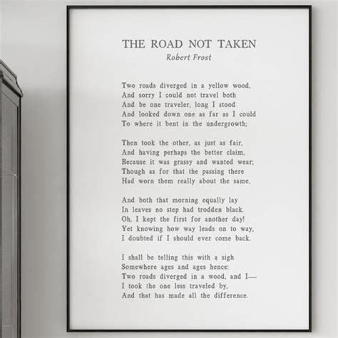 The Road Not Taken Poem By Robert Frost Framed Or Unframed Art Etsy