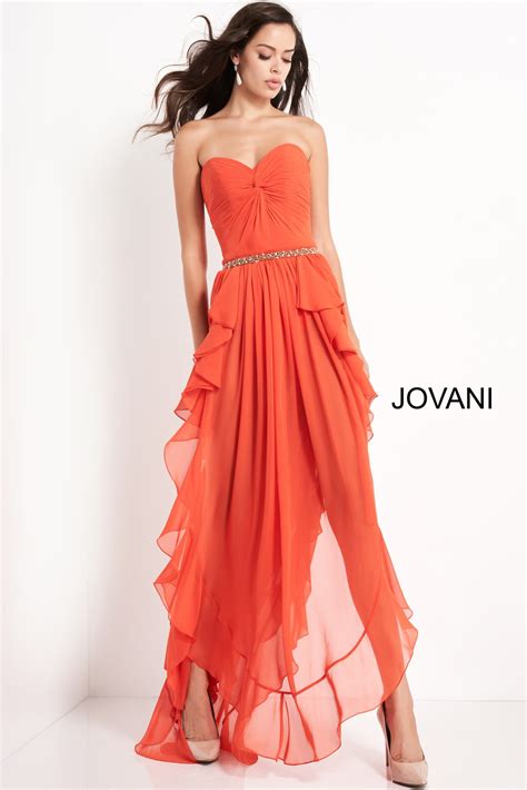 Jovani 04874 Orange Ruched Bodice Chiffon Prom Dress