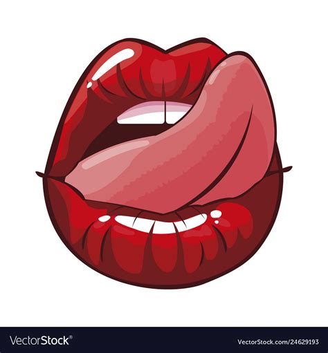 Sexy Female Lips With Tongue Out Pop Art Style Vector Image