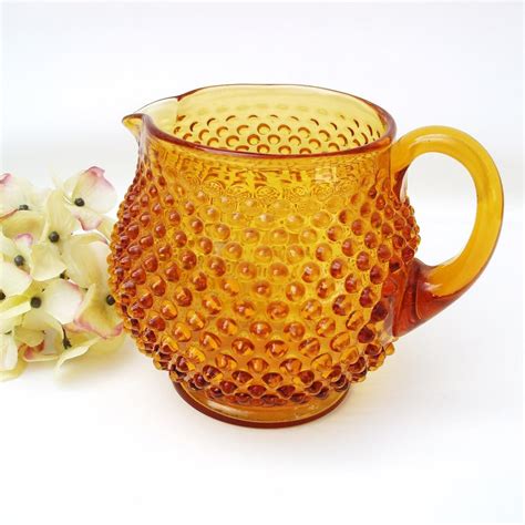 Vintage Hobnail Pitcher Bar Pitcher Glass Drinking Pitcher Etsy Amber Glassware Glass Bar