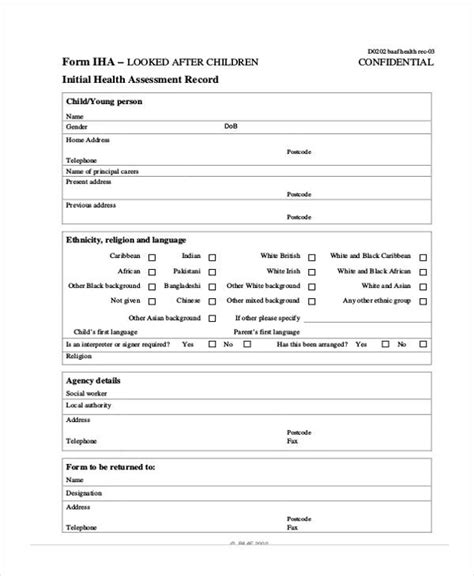 Free 45 Sample Health Assessment Forms In Pdf Ms Word
