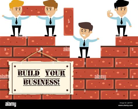 Build Business Concept With Businessmen On Brick Wall Construction