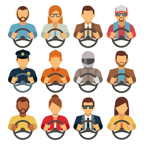 Man And Woman Drivers Vector Flat Icons By Microvector Thehungryjpeg