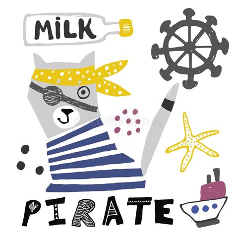 Hand Drawn Cat Pirate Kids Illustration Stock Vector Illustration Of