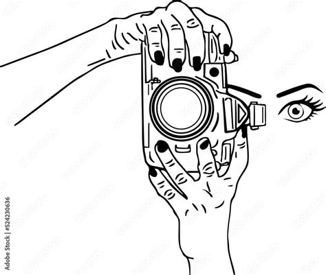Hand Holding Still Photography Camera Sketch Drawing Silhouette
