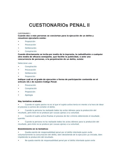 Herminio test de derecho penal ll CUESTIONARIOs PENAL II CUESTIONARIO Cuando dos o más