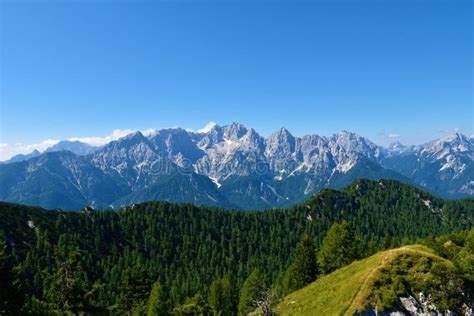 View Of Mountains Prisojnik Razor And Skrlatica In Julian Alps Stock