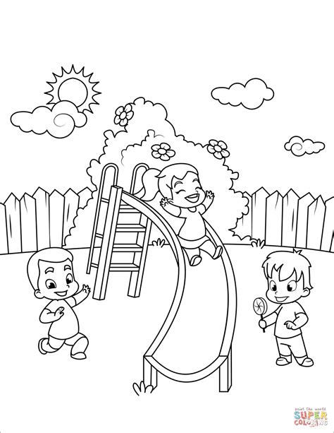 Children Go Down A Slide Coloring Page Free Printable Coloring Pages