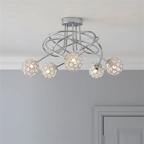 Lopez Crystal Circle Chrome Effect 5 Lamp Ceiling Light