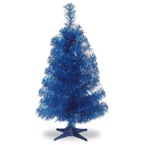 Merry christmas and happy new year greeting card, people group making big xmas pine tree together for holiday season with ornament decoration, gifts. National Tree Company 3 ft. Blue Tinsel Artificial ...