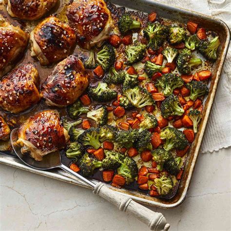 Honey Garlic Chicken Thighs With Carrots And Broccoli Recipe Eatingwell